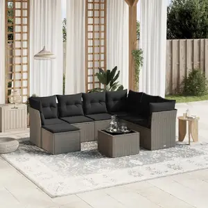 vidaXL Salon de jardin 8 pcs avec coussins gris clair résine tressée pas cher