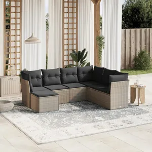 vidaXL Salon de jardin avec coussins 7 pcs gris clair résine tressée pas cher