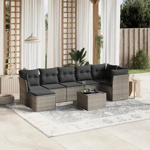 vidaXL Salon de jardin 8 pcs avec coussins gris clair résine tressée pas cher