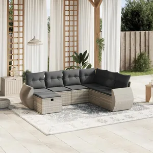 vidaXL Salon de jardin avec coussins 7 pcs gris clair résine tressée pas cher