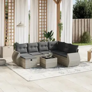 vidaXL Salon de jardin 8 pcs avec coussins gris clair résine tressée pas cher