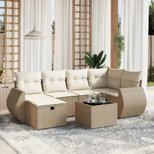 vidaXL Salon de jardin avec coussins 7 pcs beige résine tressée pas cher