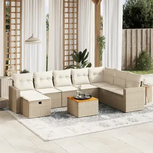 vidaXL Salon de jardin avec coussins 9 pcs beige résine tressée pas cher