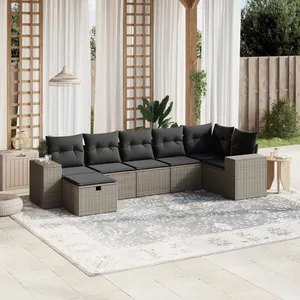 vidaXL Salon de jardin avec coussins 7 pcs gris clair résine tressée pas cher