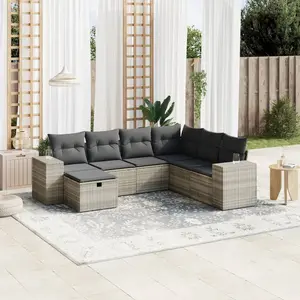 vidaXL Salon de jardin avec coussins 7 pcs gris clair résine tressée pas cher