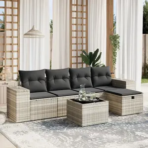vidaXL Salon de jardin 6 pcs avec coussins gris clair résine tressée pas cher
