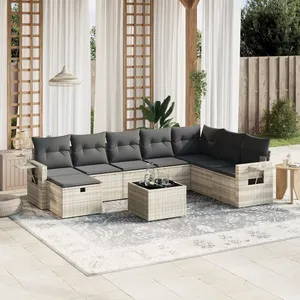 vidaXL Salon de jardin 9 pcs avec coussins gris clair résine tressée pas cher