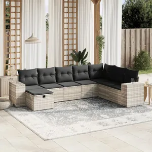 vidaXL Salon de jardin 8 pcs avec coussins gris clair résine tressée pas cher