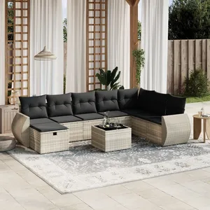 vidaXL Salon de jardin 9 pcs avec coussins gris clair résine tressée pas cher