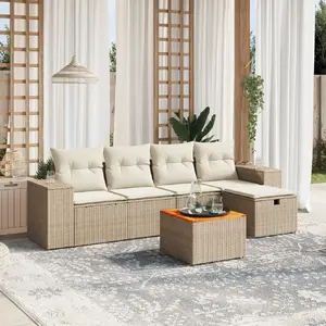 vidaXL Salon de jardin avec coussins 6 pcs beige résine tressée pas cher
