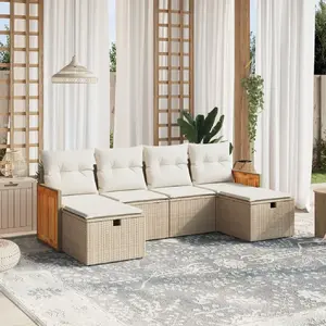 vidaXL Salon de jardin avec coussins 6 pcs beige résine tressée pas cher