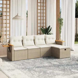 vidaXL Salon de jardin avec coussins 5 pcs beige résine tressée pas cher