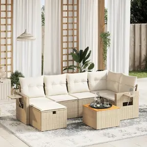 vidaXL Salon de jardin avec coussins 7 pcs beige résine tressée pas cher