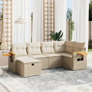vidaXL Salon de jardin avec coussins 6 pcs beige résine tressée pas cher