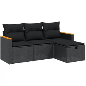 vidaXL Salon de jardin 4 pcs avec coussins noir résine tressée pas cher