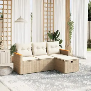 vidaXL Salon de jardin avec coussins 4 pcs beige résine tressée pas cher