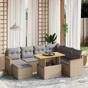 vidaXL Salon de jardin avec coussins 8 pcs beige résine tressée pas cher