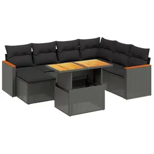 vidaXL Salon de jardin 8 pcs avec coussins noir résine tressée pas cher
