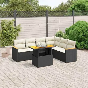 vidaXL Salon de jardin 7 pcs avec coussins noir résine tressée pas cher