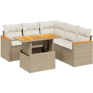 vidaXL Salon de jardin avec coussins 6 pcs beige résine tressée pas cher