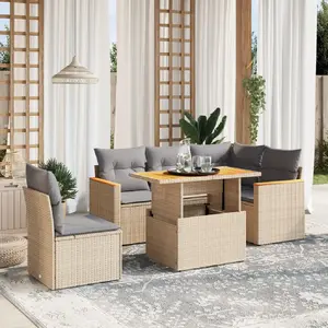 vidaXL Salon de jardin avec coussins 6 pcs beige résine tressée pas cher