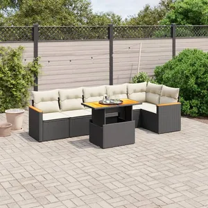 vidaXL Salon de jardin 7 pcs avec coussins noir résine tressée pas cher