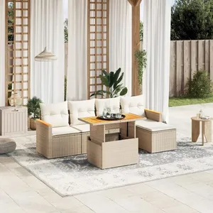 vidaXL Salon de jardin avec coussins 6 pcs beige résine tressée pas cher