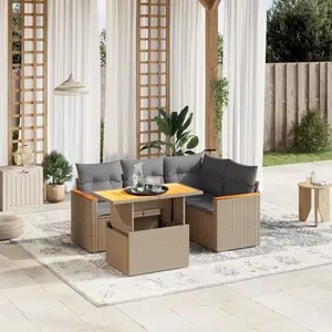 vidaXL Salon de jardin avec coussins 5 pcs beige résine tressée pas cher