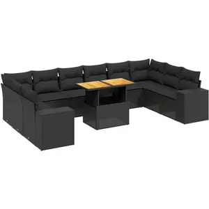 vidaXL Salon de jardin 11 pcs avec coussins noir résine tressée pas cher