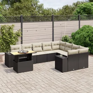 vidaXL Salon de jardin 10 pcs avec coussins noir résine tressée pas cher