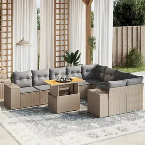 vidaXL Salon de jardin avec coussins 10 pcs beige résine tressée pas cher