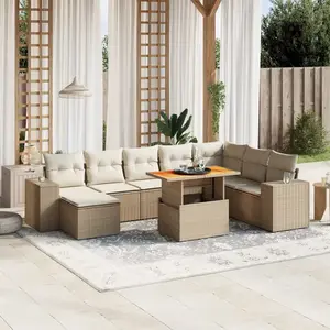 vidaXL Salon de jardin avec coussins 9 pcs beige résine tressée pas cher