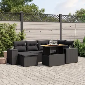 vidaXL Salon de jardin 7 pcs avec coussins noir résine tressée pas cher