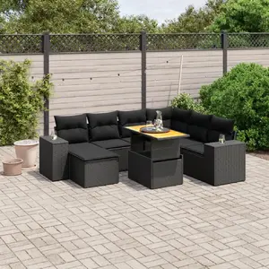 vidaXL Salon de jardin 8 pcs avec coussins noir résine tressée pas cher