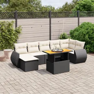 vidaXL Salon de jardin 8 pcs avec coussins noir résine tressée pas cher