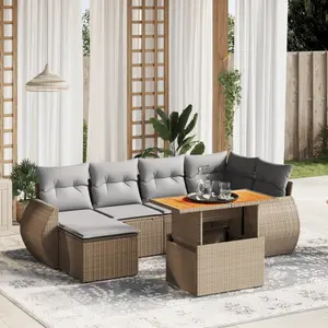 vidaXL Salon de jardin avec coussins 7 pcs beige résine tressée pas cher