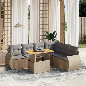 vidaXL Salon de jardin avec coussins 7 pcs beige résine tressée pas cher