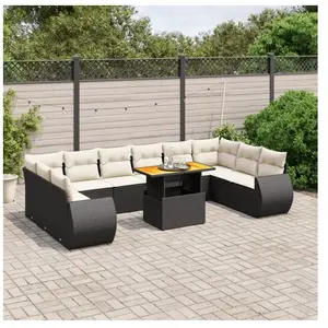 vidaXL Salon de jardin 11 pcs avec coussins noir résine tressée pas cher