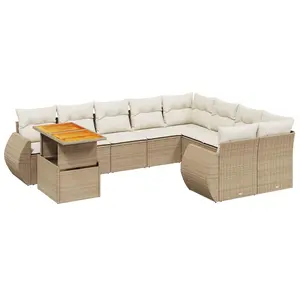 vidaXL Vidaxl Salon De Jardin Avec Coussins 10 Pcs Beige Résine Tressée pas cher