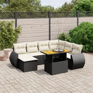 vidaXL Salon de jardin 8 pcs avec coussins noir résine tressée pas cher