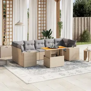 vidaXL Salon de jardin avec coussins 8 pcs beige résine tressée pas cher
