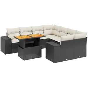 vidaXL Salon de jardin 9 pcs avec coussins noir résine tressée pas cher
