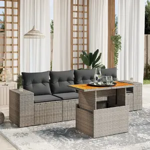 vidaXL Salon de jardin 5 pcs avec coussins gris résine tressée pas cher
