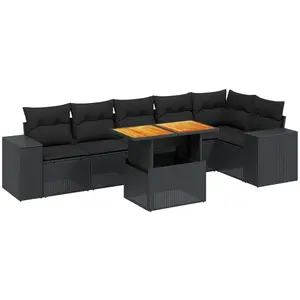 vidaXL Salon de jardin 7 pcs avec coussins noir résine tressée pas cher