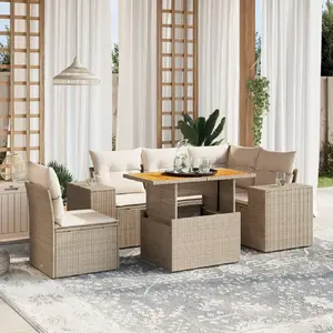 vidaXL Salon de jardin avec coussins 6 pcs beige résine tressée pas cher