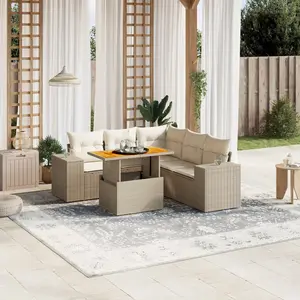 vidaXL Salon de jardin avec coussins 6 pcs beige résine tressée pas cher