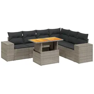 vidaXL Salon de jardin avec coussins 7 pcs gris résine tressée pas cher