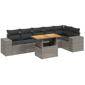 vidaXL Salon de jardin avec coussins 7 pcs gris résine tressée pas cher