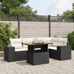 vidaXL Salon de jardin 6 pcs avec coussins noir résine tressée pas cher