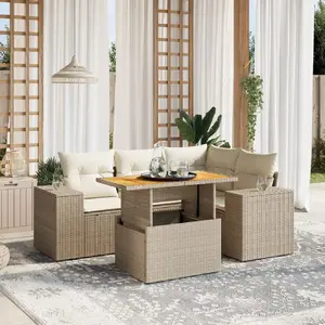 vidaXL Salon de jardin avec coussins 5 pcs beige résine tressée pas cher